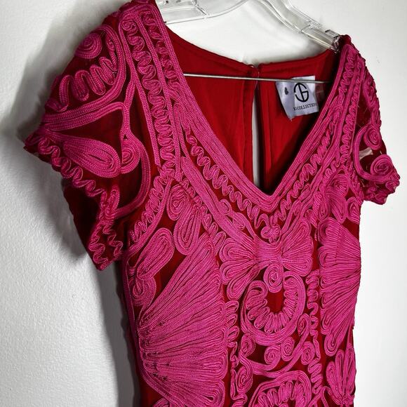 JS Collections Sz 10 Soutache Embroidered Tea-Length Midi Dress Red Hot Pink - Picture 11 of 11